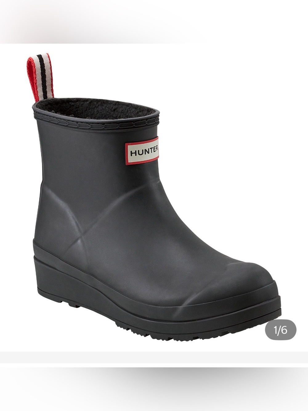(6)Hunter Short Fleece-Lined Rain Boot in with Red-Trim Logo